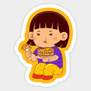 girl kids eating pancake Sticker